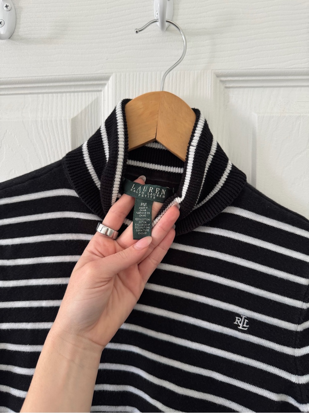 Ralph Lauren Black & White Striped Turtleneck Sweater